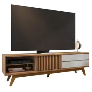 Meuble TV - VENEZA - Imitation Chêne et Blanc - 1 Porte - 2 Tiroirs - ... pas cher