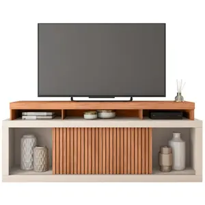 Meuble TV 70 Pouces Chêne et Blanc 2 Portes Coulis. L. 180 H 74 P 39.5... pas cher