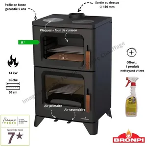 Poêle à bois avec four + plaques de cuisson Hilton-C Bronpi pas cher