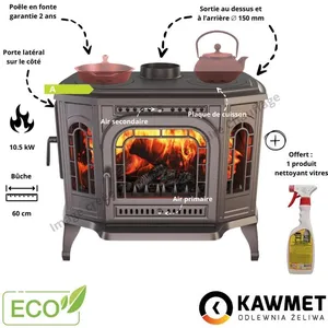 Poêle à bois en fonte avec plaque de cuisson 10.5 kW P7 CookTop LB ECO...Vendu parcdiscount