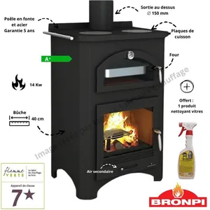 Poêle à bois avec four + plaque de cuisson Monza BRONPI pas cher