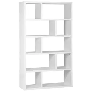 Etagère bibliothèque asymétrique 5 niveaux 10 compartiments. casiers. effet bois blanc. L 111.2 x P 39 x H 190cm
