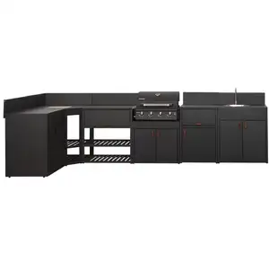 SWEEEK Cuisine extérieure 6 modules acier avec barbecue gaz 4 brûleurs pas cher
