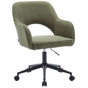 Chaise de bureau - SWEEEK - Modèle Jim - Velours côtelé kaki - Hauteur réglable - 5 roulettes pas cher