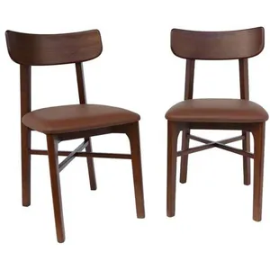 Lot de 2 chaises vintage en bois d'hévéa et simili cuir marron - SWEEEK - L 43.5 x P 48 x H 81cm pas cher