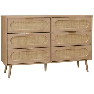 Comparateur de prix : SWEEEK Commode. Eva. 6 tiroirs. décor bois. cannage arrondi L 120 x l 39 x H 79cm