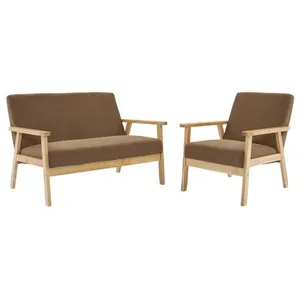 SWEEEK Canapé banquette 2 places + Fauteuil velours côtelé. pieds bois. taupe pas cher