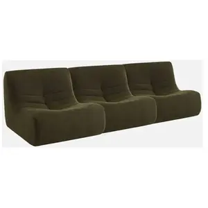 Fauteuil chauffeuse bouclette texturée kaki foncé SWEEEK - Lot de 3 - Style contemporain - Avec accoudoirs pas cher