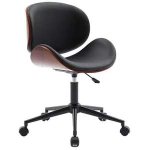SWEEEK Chaise de bureau à roulettes bois courbé avec placage effet noyer et assise noire pas cher