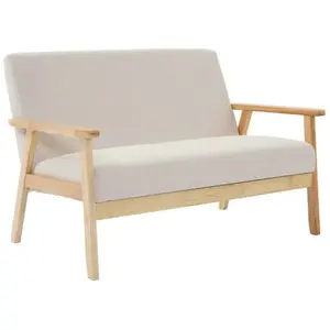 SWEEEK Banquette canapé 2 places en bois et tissu velours côtelé coloris blanc crème. Isak. L 114 x P 69.5 x H 73cm pas cher