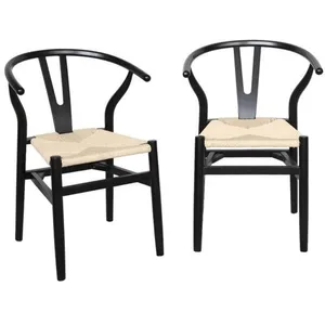 Chaises vintage noires en bois d'hévéa avec assise en cordes et dossier arrondi - SWEEEK - Lot de 2 - Empilables pas cher