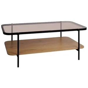 SWEEEK Table basse rectangulaire double plateau verre, effet bois et métal Smooky pas cher