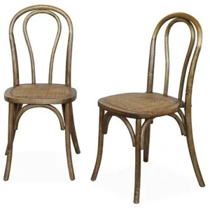 SWEEEK Lot de deux chaises vintage en bois avec assise en rotin et dossier arrondi coloris marron vieilli pas cher