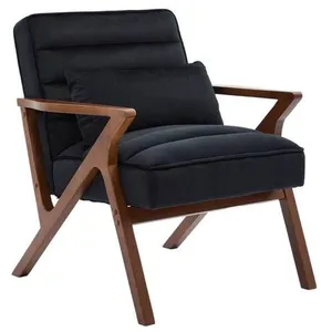 SWEEEK Fauteuil scandinave bois d'hévéa et velours noir pas cher