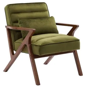 SWEEEK Fauteuil scandinave bois d'hévéa et velours kaki pas cher