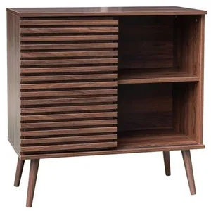 Buffet scandinave - SWEEEK - 1 porte coulissante rainurée - 2 étagères - Noyer - 80cm pas cher