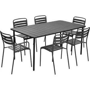 sweeek Table de jardin métal + 2 fauteuils et 4 chaises. anthracite. acier traitement anti rouille pas cher