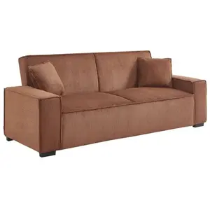 SWEEEK Canapé convertible 3 places camel velours côtelé L 231 x P 96.5 x H 80cm pas cher