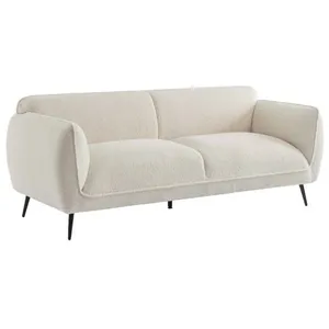 SWEEEK Canapé 3 places tissu bouclette crème et pieds métal noir pas cher
