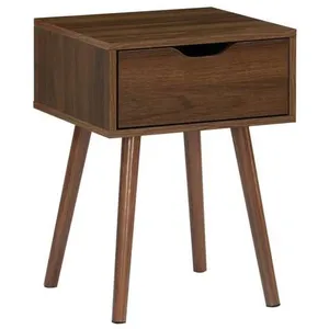 SWEEEK Table de chevet décor bois teinté noyer. 1 tiroir. pieds compas pas cher