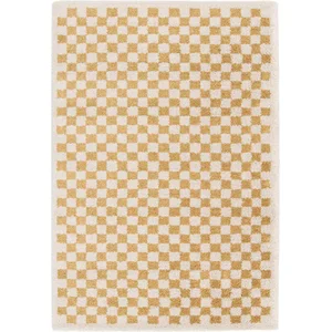 Comparateur de prix : SWEEEK Tapis intérieur shaggy poils longs 80x150cm damier jaune moutarde et crème