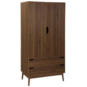 Armoire dressing vintage - SWEEEK - 2 portes - 2 tiroirs - couleur noyer pas cher