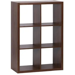 SWEEEK Etagère bibliothèque 2 niveaux 6 compartiments. effet bois de noyer. L 111.2 x P 39 x H 76cm
