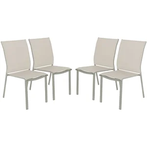 SWEEEK Lot de 4 chaises de jardin CLEVELAND empilables aluminium et textilene kaki. 64.5 x 45.5 x 89.5 cm pas cher