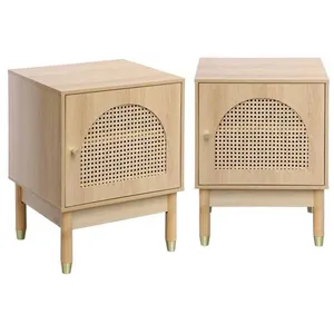 SWEEEK Table de chevet bois et cannage 1 porte (lot de 2) Judith pas cher