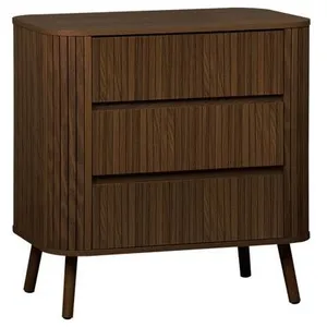 SWEEEK Commode 3 tiroirs. décor strié noyer. L 80x P 45 H 80cm pas cher
