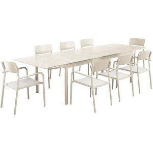 SWEEEK Table de jardin extensible aluminium beige. 8 fauteuils textilène. 210/300 x 100 x 75.5 cm pas cher