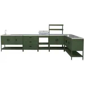 Cuisine extérieure Naxos 5 modules avec barbecue au charbon acier inoxydable vert