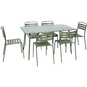 SWEEEK Table de jardin pliante métal 6 chaises. Amelia. vert. 141.2 x 80 x 72.5cm pas cher