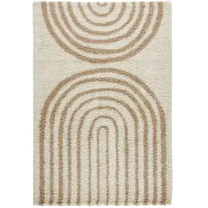 Tapis - SWEEEK - CHRIS - Shaggy - Beige - 80 x 140 cm - Motif géométri... pas cher