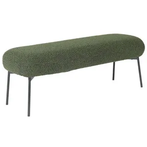 Banc - SWEEEK - Sherpa - Revêtement bouclette kaki - Pieds en métal noir - 120x41x42.5cm pas cher