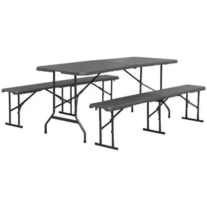 SWEEEK Set de table et bancs de réception pliables 180cm - Gris foncé - Meuble de jardin pas cher