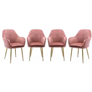 SWEEEK Lot de 4 fauteuils en velours vieux rose et pieds en métal noir. Shella L 57 x P 59 x H 84.5 pas cher