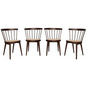 SWEEEK Lot de 4 chaises bois foncé en bois et cannage. Nora. L 53 x P 53.5 x H 76cm pas cher