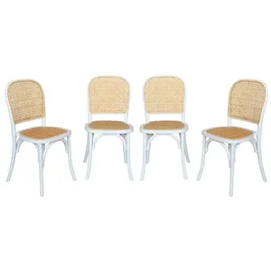 SWEEEK Lot de 4 chaises vintage en bois avec assise et dossier en rotin. coloris blanc. L 44.5 x P 48 x H 89.5cm pas cher