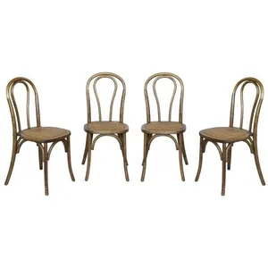 SWEEEK Lot de 4 chaises vintage en bois avec assise en rotin et dossier arrondi. coloris marron vieilli. L 48 x P 49.5 x H 90cm pas cher