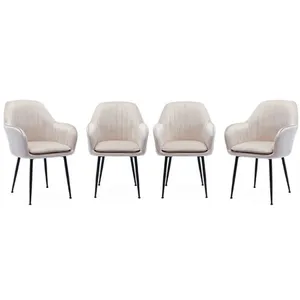 Lot de 4 fauteuils en velours blanc cassé - SWEEEK - Shella - Pieds en... pas cher