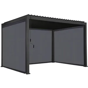 SWEEEK Pergola bioclimatique en aluminium. lames orientables 3x4m + 2 stores 3m + 1 store 4m TRIOMPHE anthracite pas cher