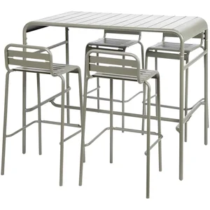 Table de jardin - SWEEEK - AMELIA - Kaki - 4 chaises hautes en acier - 120x70x95cm pas cher