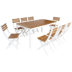 sweeek - Acacia tuintafel met afgeronde hoeken, 8 stoelen, 160 x 90 x 75 cm pas cher