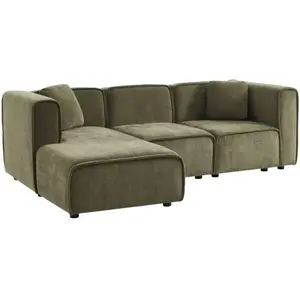 SWEEEK Canapé dangle gauche 3 places tissu kaki 2 coussins carrés L 230 x P 145 x H 70 cm - Lester pas cher