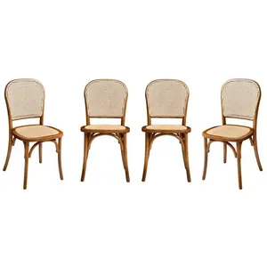 SWEEEK Lot de 4 chaises vintage en bois avec assise et dossier en roti... pas cher