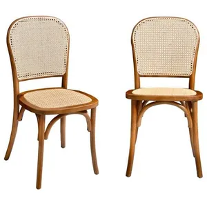 SWEEEK Lot de deux chaises naturelles vintage en bois effet noyer avec... pas cher