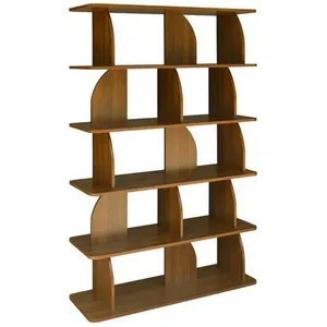 SWEEEK Etagère. bibliothèque exotique décor bois noyer 5 niveaux. séparateurs courbés - Alva pas cher