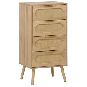 SWEEEK Commode chiffonnier décor bois et cannage 4 tiroirs Eva pas cher