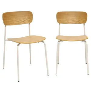 SWEEEK Lot de 2 chaises vintage contreplaqué avec placage bois effet frêne et pieds métal beige L 43.5 x P 51 x H 77cm - Toby pas cher
